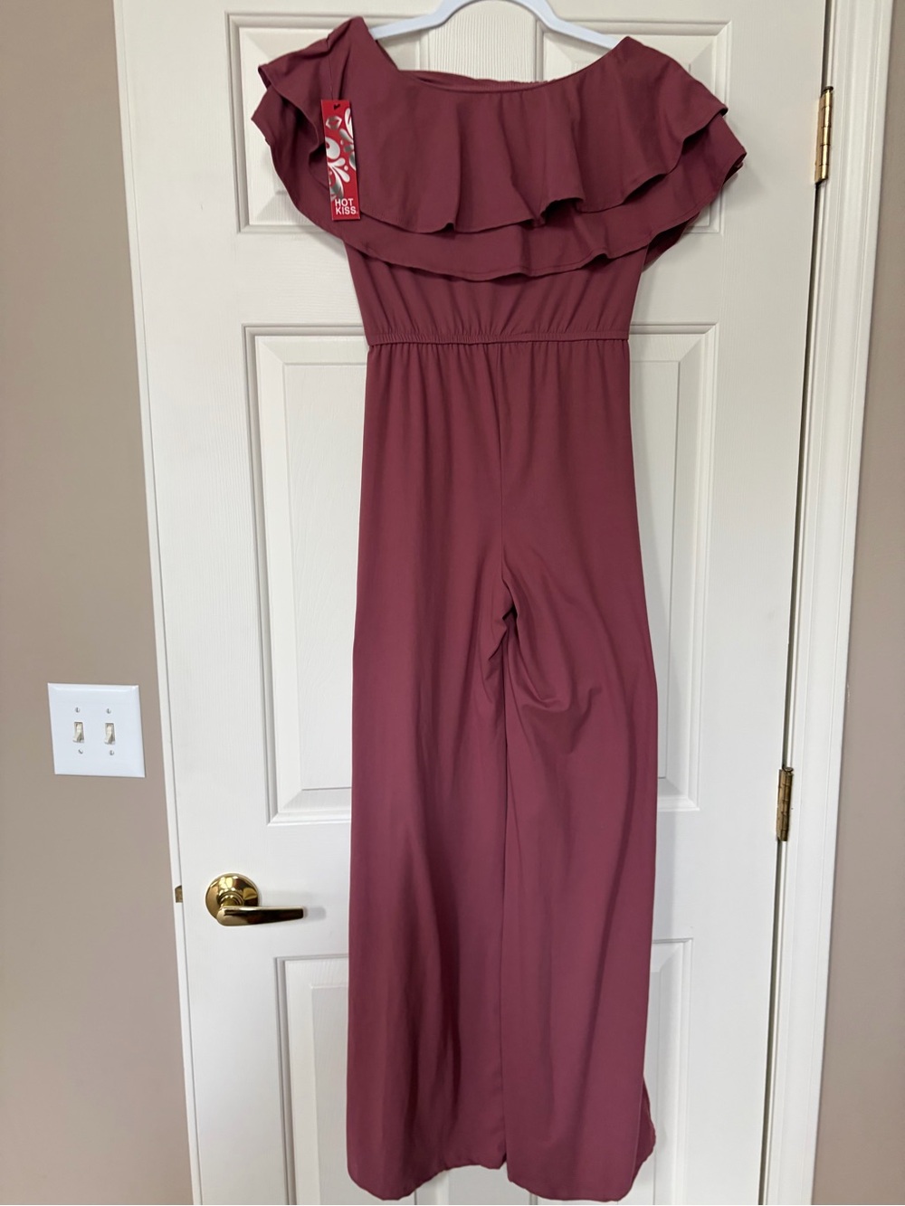 Hot Kiss Off-Shoulder Ruffle Jumpsuit in Mauve